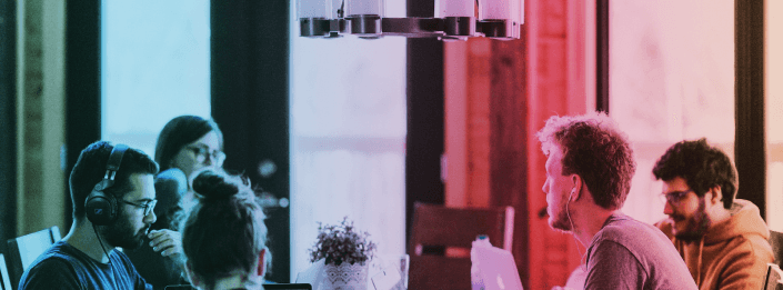 A photo of a team working together